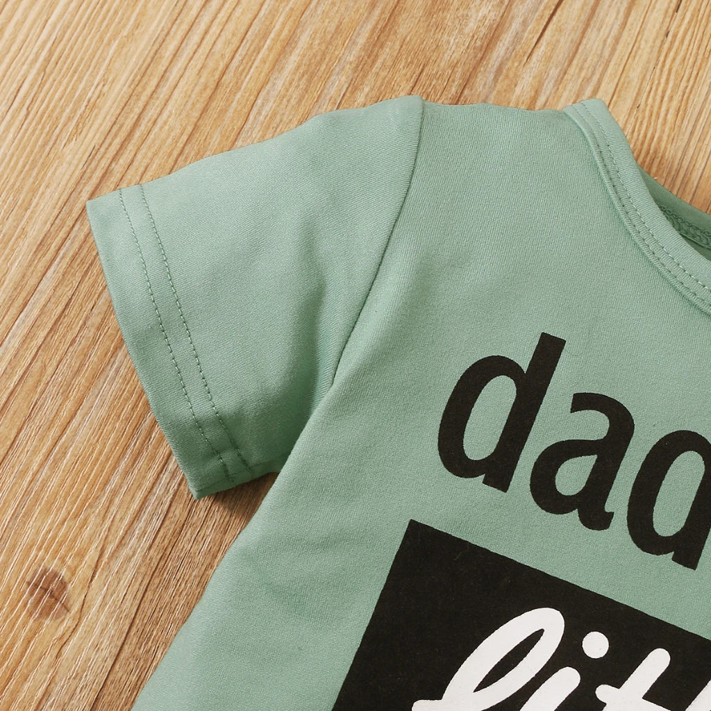 Infants Baby Outfits Clothes Summer Fashion Toddler Boys Clothing; 0-3Years Kids Baby Boy Clothes Green Top+Letter Shorts 2Pcs