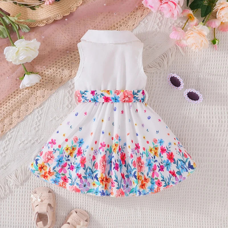 Dress For Kids 3-36 Months Korean Style Sleeveless Cute Button Summer Floral Princess Formal Dresses Ootd For Newborn Baby Girl