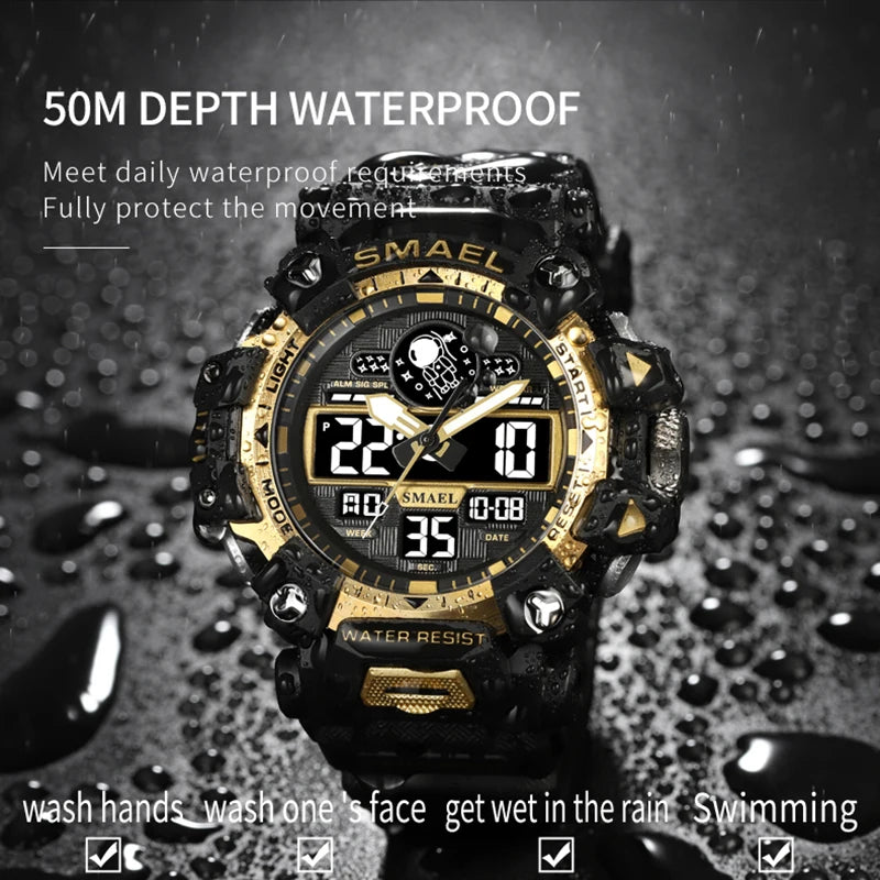 SMAEL Brand Men Sports Watches 50m Waterproof Digital Clock New Men Military Watch Army 8078 Led Quartz Watch Men Wristwatches