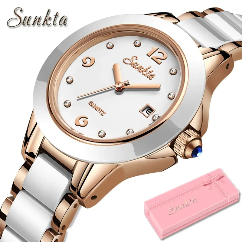 Fashion Women's Ceramic Wrist Watch, Dress Watches, Stainless Steel, Waterproof