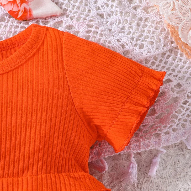 Dress For Kids 0-18 Months Birthday Style Short Sleeve Cute Orange Floral Princess Formal Dresses Ootd For Newborn Baby Girl