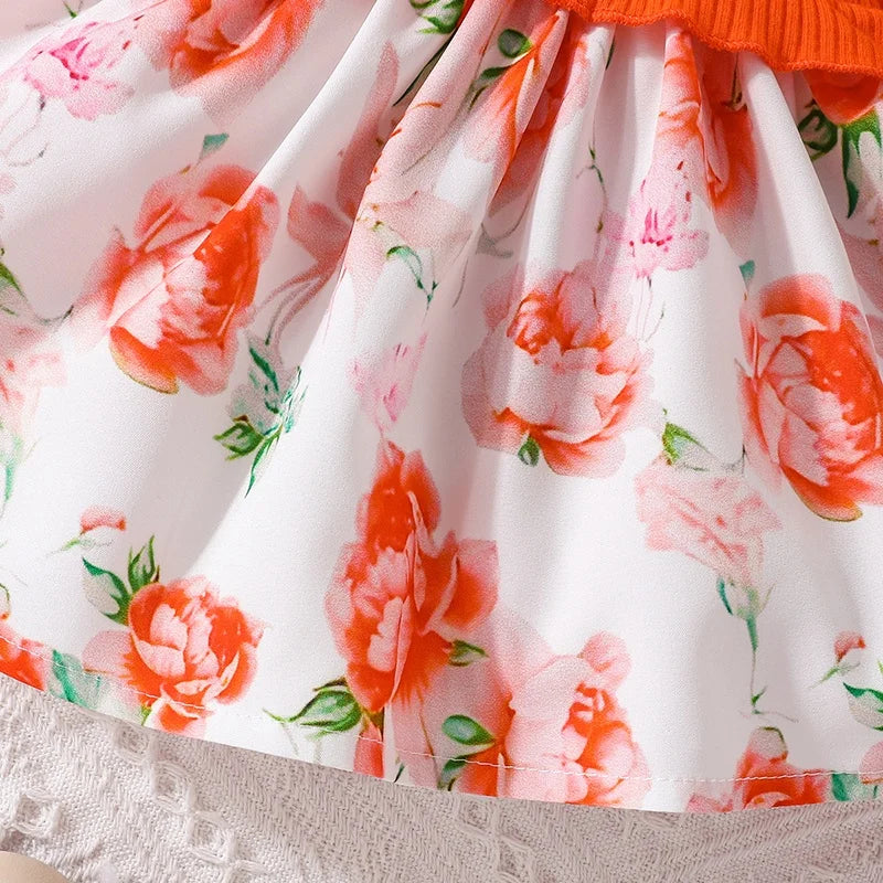 Dress For Kids 0-18 Months Birthday Style Short Sleeve Cute Orange Floral Princess Formal Dresses Ootd For Newborn Baby Girl