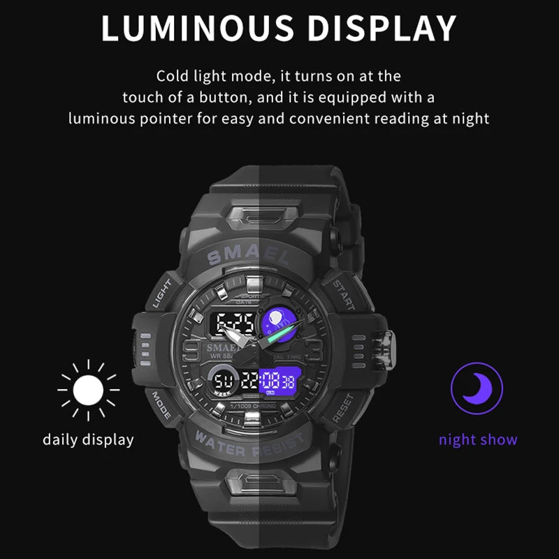 SMAEL Sport Watches Digital Watch LED 50m Waterproof Military Wristwatch Male Clocks 8063 Mens Watches Stopwatches Alarm Clock