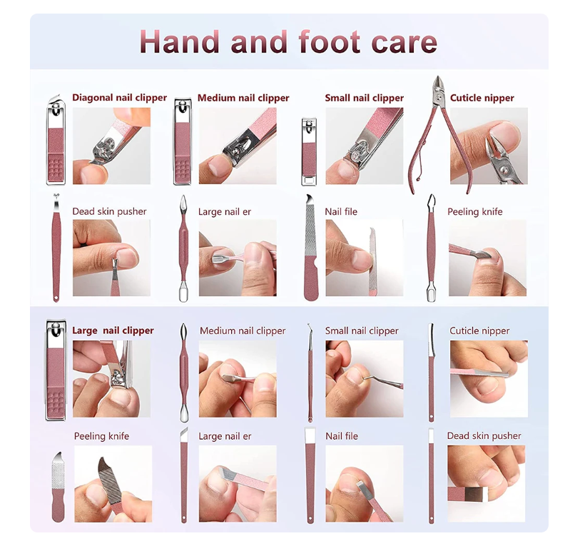 (26 PCS ) Professional Nail Clippers Pedicure Kit Nail Cutter Scissor Cuticle Nipper Nails Tool Foot Face Grooming Kit Manicure Set