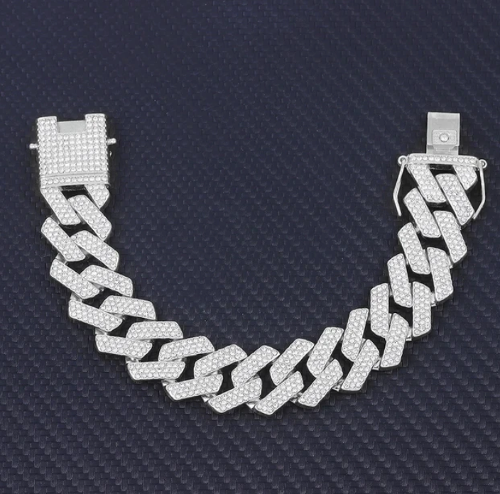 Charm Sand Blast Bracelet Cuban Chain - Men Bling 8.5'' Bracelets Fashion Jewelry (MJ3)(F83)1