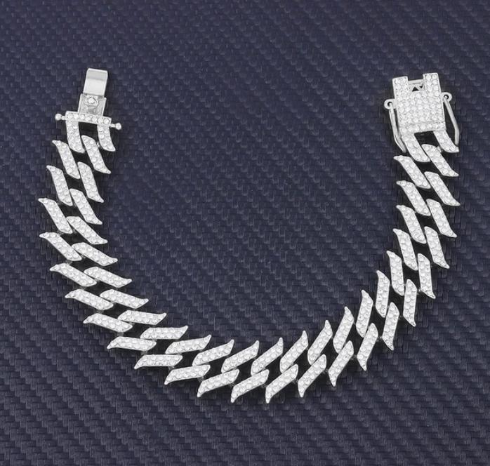 Charm Sand Blast Bracelet Cuban Chain - Men Bling 8.5'' Bracelets Fashion Jewelry (MJ3)(F83)1