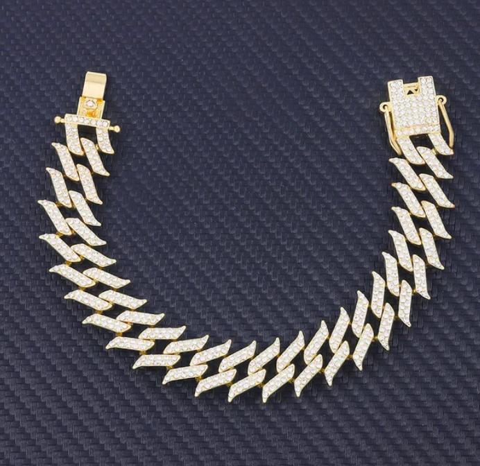 Charm Sand Blast Bracelet Cuban Chain - Men Bling 8.5'' Bracelets Fashion Jewelry (MJ3)(F83)1