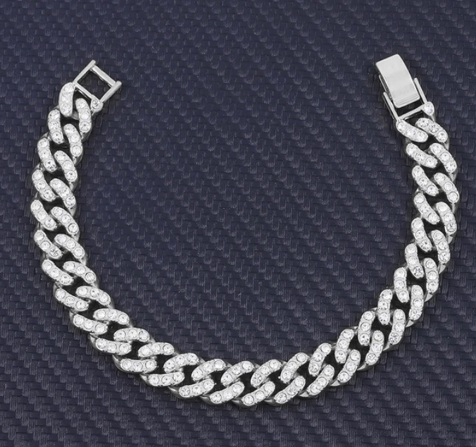 Charm Sand Blast Bracelet Cuban Chain - Men Bling 8.5'' Bracelets Fashion Jewelry (MJ3)(F83)1