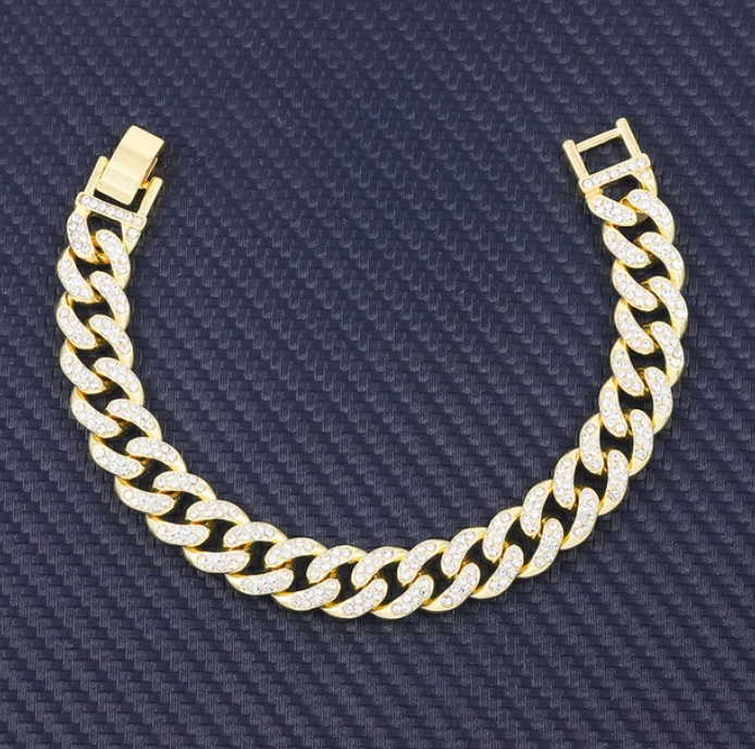Charm Sand Blast Bracelet Cuban Chain - Men Bling 8.5'' Bracelets Fashion Jewelry (MJ3)(F83)1