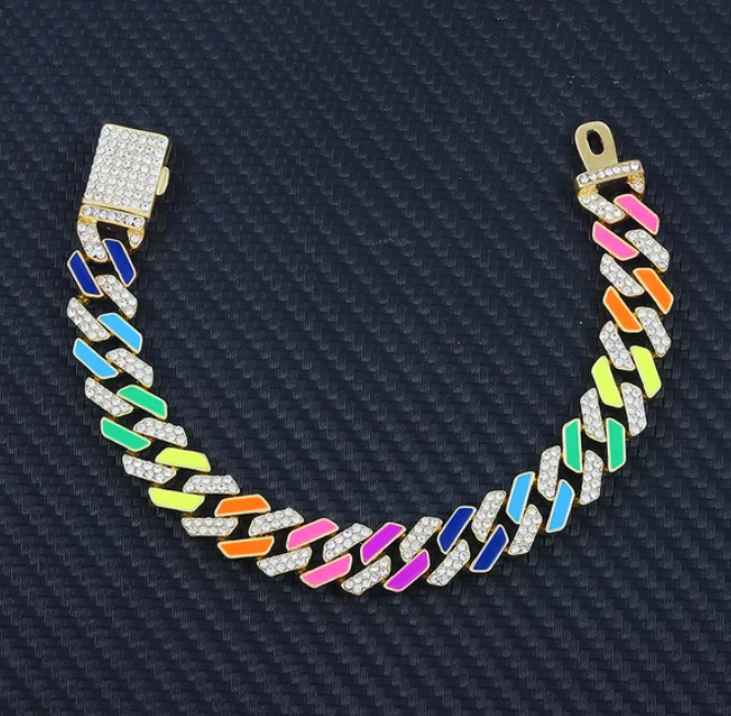 Charm Sand Blast Bracelet Cuban Chain - Men Bling 8.5'' Bracelets Fashion Jewelry (MJ3)(F83)1
