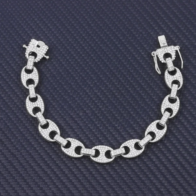 Charm Sand Blast Bracelet Cuban Chain - Men Bling 8.5'' Bracelets Fashion Jewelry (MJ3)(F83)1