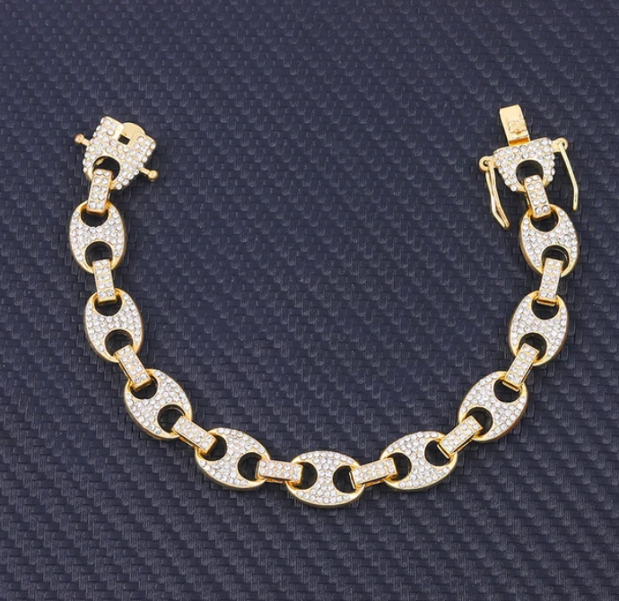 Charm Sand Blast Bracelet Cuban Chain - Men Bling 8.5'' Bracelets Fashion Jewelry (MJ3)(F83)1