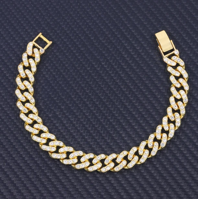 Charm Sand Blast Bracelet Cuban Chain - Men Bling 8.5'' Bracelets Fashion Jewelry (MJ3)(F83)1
