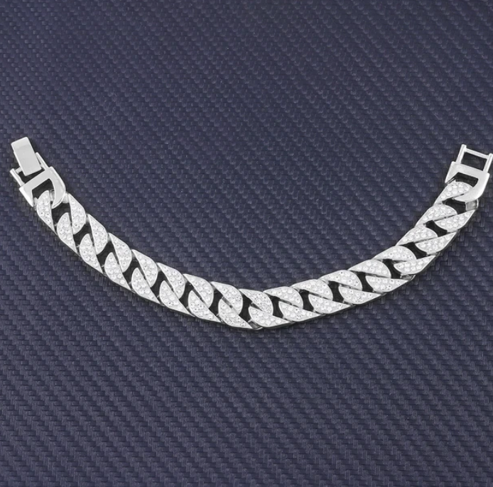 Charm Sand Blast Bracelet Cuban Chain - Men Bling 8.5'' Bracelets Fashion Jewelry (MJ3)(F83)1