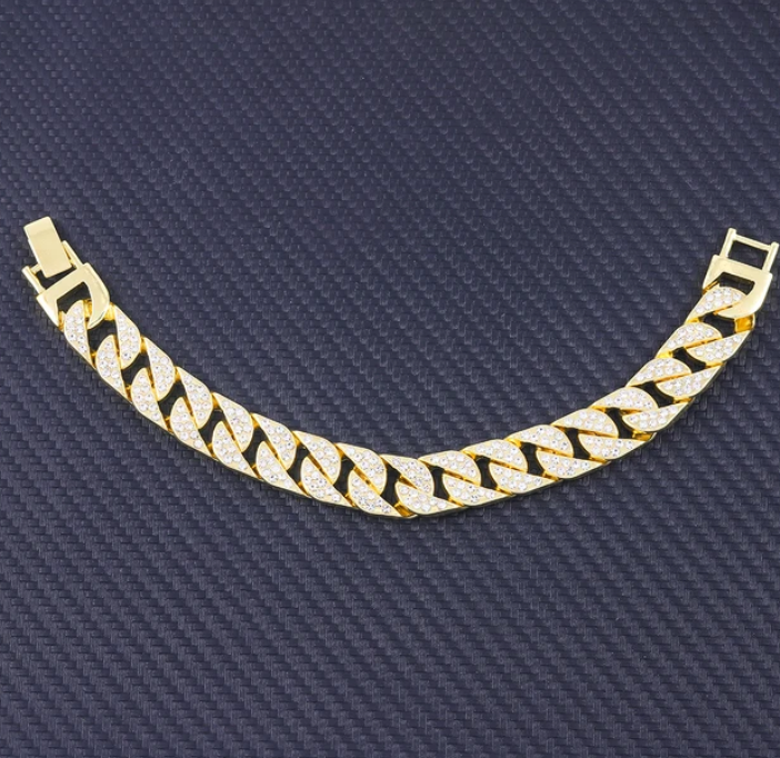 Charm Sand Blast Bracelet Cuban Chain - Men Bling 8.5'' Bracelets Fashion Jewelry (MJ3)(F83)1