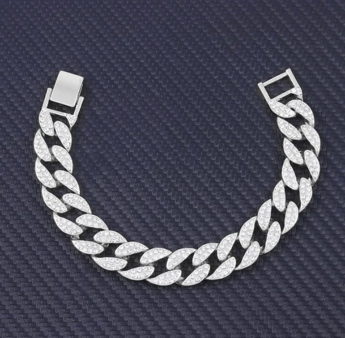 Charm Sand Blast Bracelet Cuban Chain - Men Bling 8.5'' Bracelets Fashion Jewelry (MJ3)(F83)1