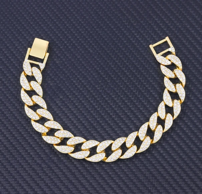 Charm Sand Blast Bracelet Cuban Chain - Men Bling 8.5'' Bracelets Fashion Jewelry (MJ3)(F83)1