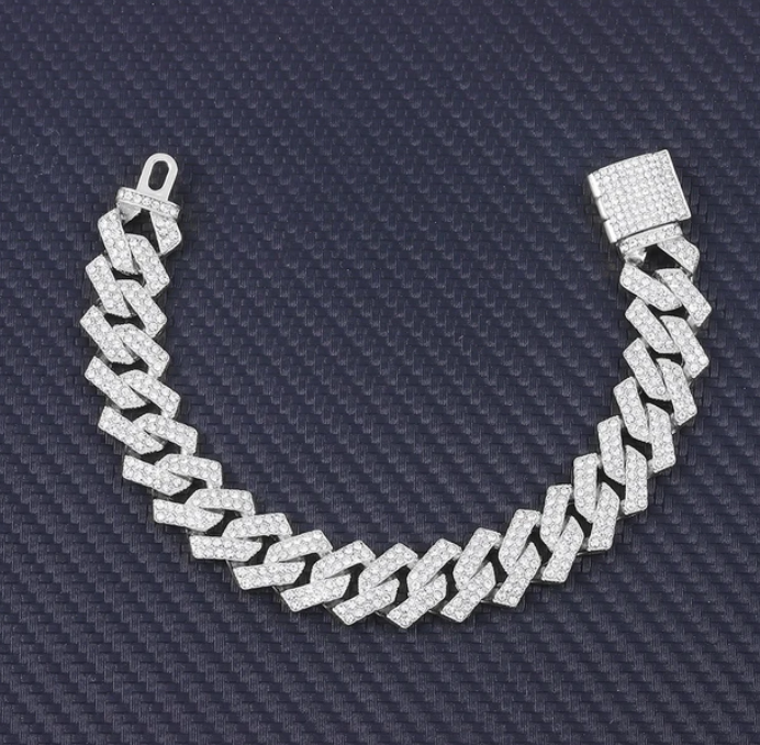 Charm Sand Blast Bracelet Cuban Chain - Men Bling 8.5'' Bracelets Fashion Jewelry (MJ3)(F83)1
