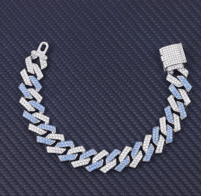 Charm Sand Blast Bracelet Cuban Chain - Men Bling 8.5'' Bracelets Fashion Jewelry (MJ3)(F83)1