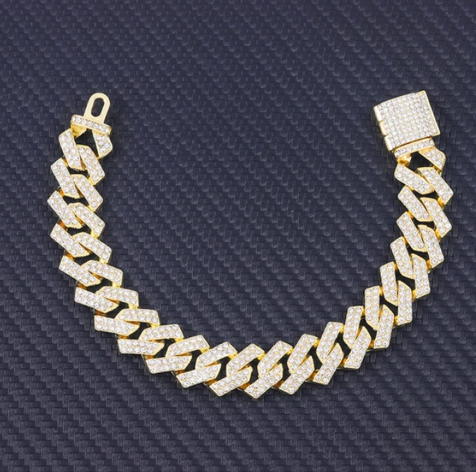 Charm Sand Blast Bracelet Cuban Chain - Men Bling 8.5'' Bracelets Fashion Jewelry (MJ3)(F83)1