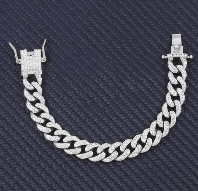 Charm Sand Blast Bracelet Cuban Chain - Men Bling 8.5'' Bracelets Fashion Jewelry (MJ3)(F83)1