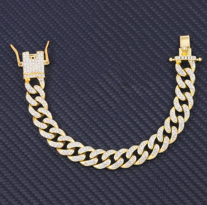 Charm Sand Blast Bracelet Cuban Chain - Men Bling 8.5'' Bracelets Fashion Jewelry (MJ3)(F83)1