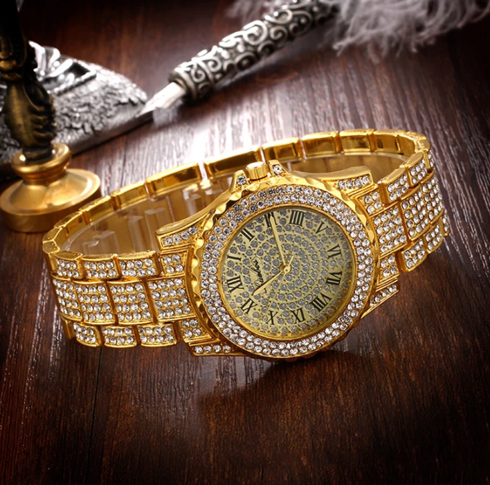 Charm Sand Blast Bracelet & watch - Cuban Chain - Men Bling 8.5'' Bracelets Fashion (MJ3)(F83)