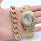 Charm Sand Blast Bracelet & watch - Cuban Chain - Men Bling 8.5'' Bracelets Fashion (MJ3)(F83)