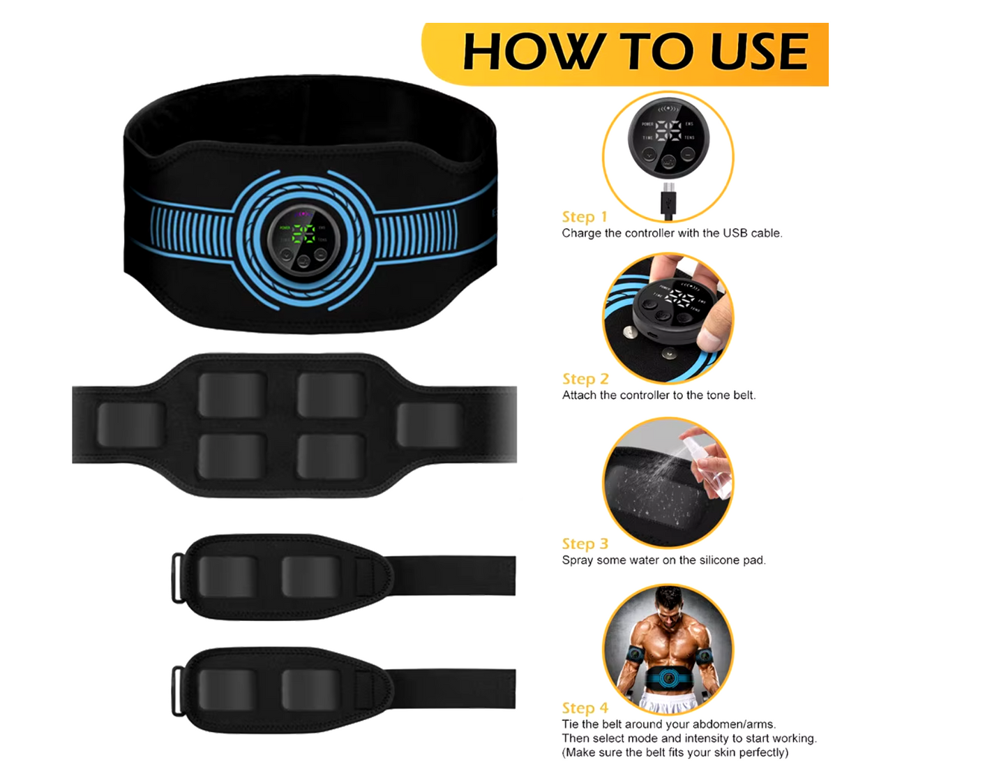 Revolutionary Rechargeable Abs Muscle Trainer; A Comfortable Fat Burning Device.