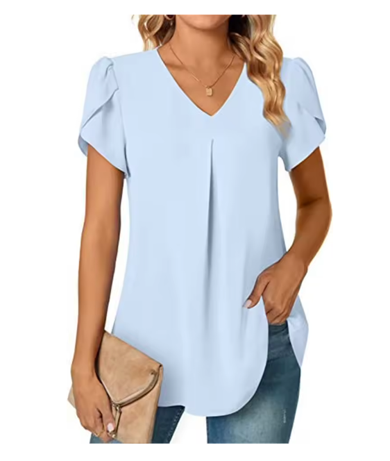 V-Neck Flutter Sleeve Blouse