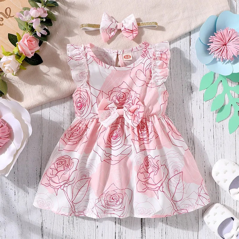 Dress For Kids Newborn 0-18 Months Style Fashion Butterfly Roses Princess Formal Dresses Ootd Baby Girl