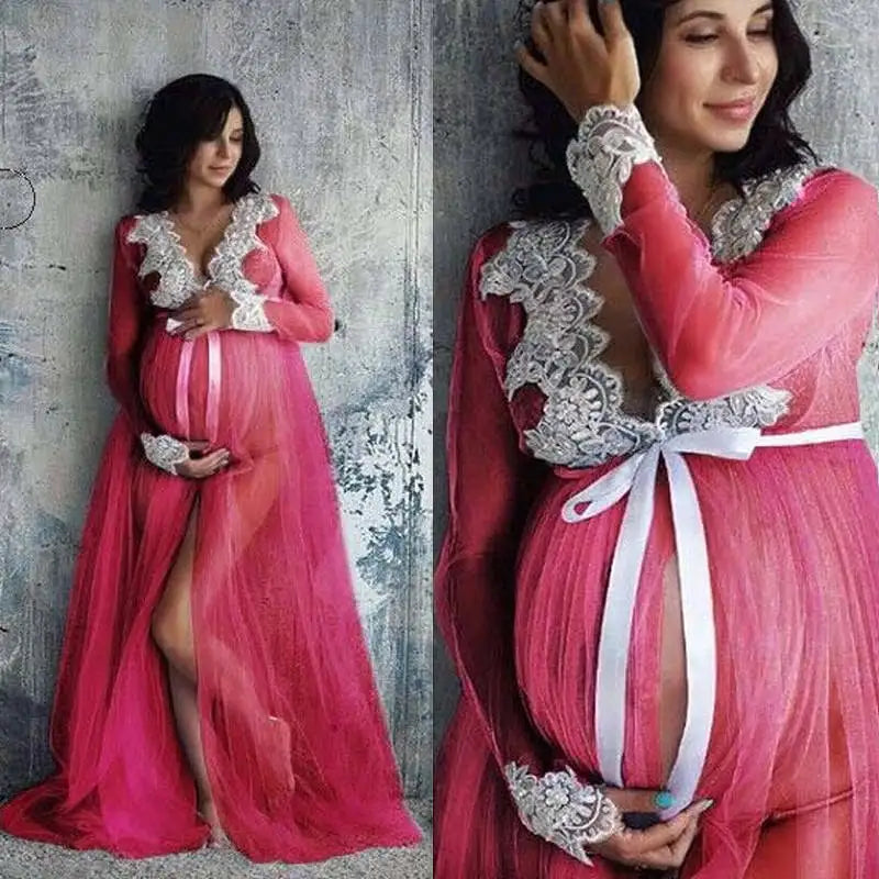 Sheer Lace Maternity Robe – Elegant Overlay for Pregnancy Photoshoots