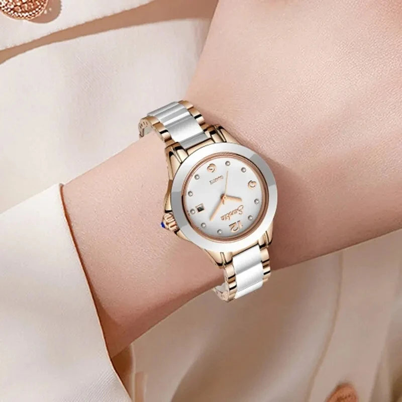 Fashion Women's Ceramic Wrist Watch, Dress Watches, Stainless Steel, Waterproof