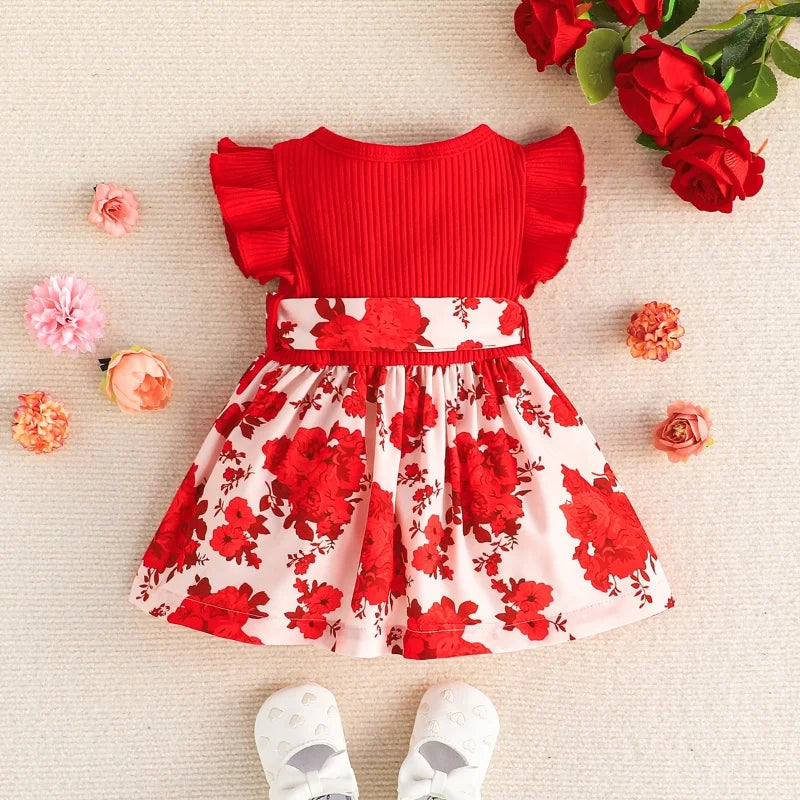 Dress For Kids 3-24 Months Style Fashion Butterfly Sleeve Cute Floral Summer Princess Formal Dresses Ootd For Newborn Baby Girl