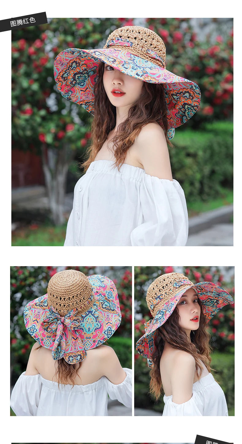 Women's Summer Bucket Folding fashion Straw Hat