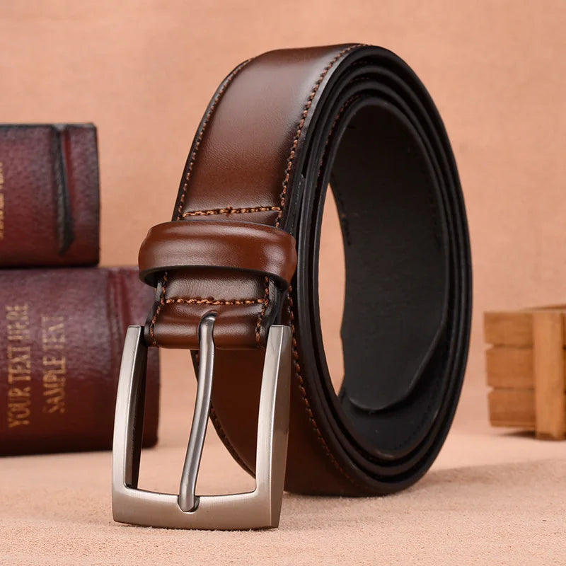 Classic Men Belt For Male Jeans High Quality Leather Belt Man Brown Genuine Leather Strap Luxury Pin Buckle Fancy Vintage