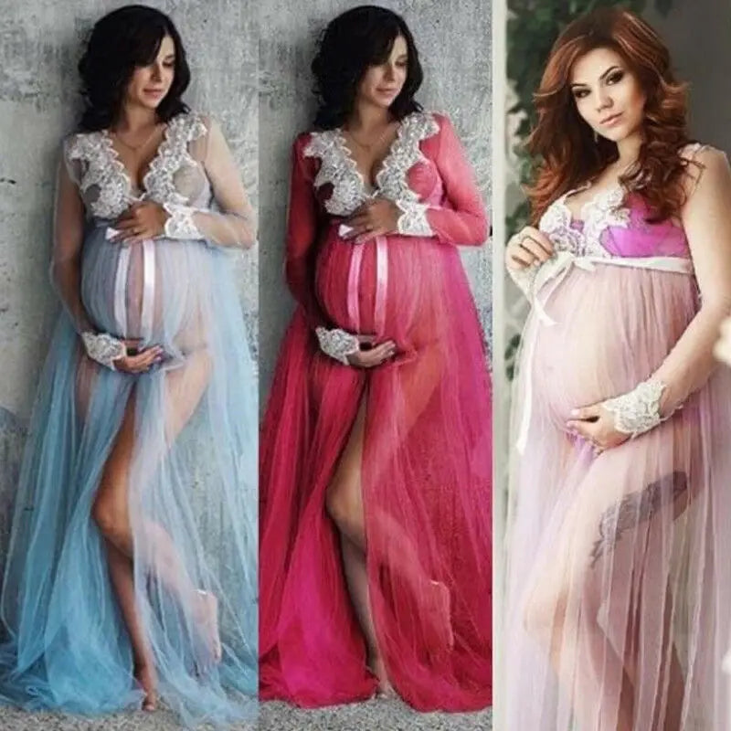 Sheer Lace Maternity Robe – Elegant Overlay for Pregnancy Photoshoots