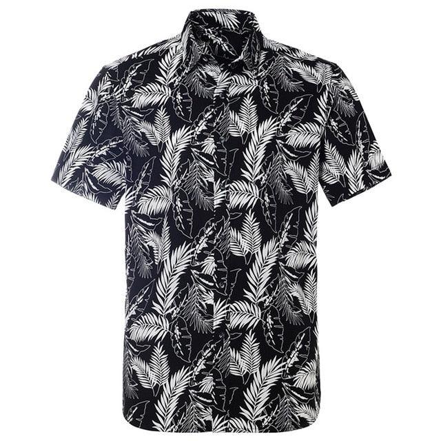 Summer Pure Cotton Men's Hawaiian Shirt - Loose Printed Short Sleeve Hawaii Flower Men Beach Floral Shirts (TM1)