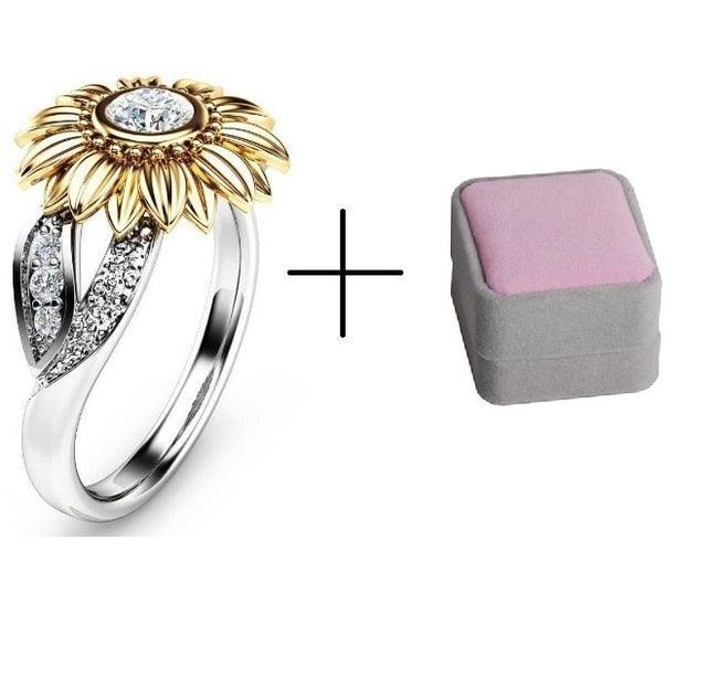 Gorgeous 925 Sterling Silver Ring - Two Tones Gold Sunflower Rings - Wedding Party Jewelry (2U81)(7JW)