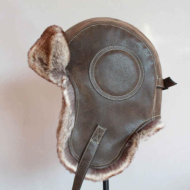 Winter Hat - Pilot Aviator Bomber Trapper Hat - Faux Fur Leather Snow Cap With Ear Flaps (MA8)(F103)