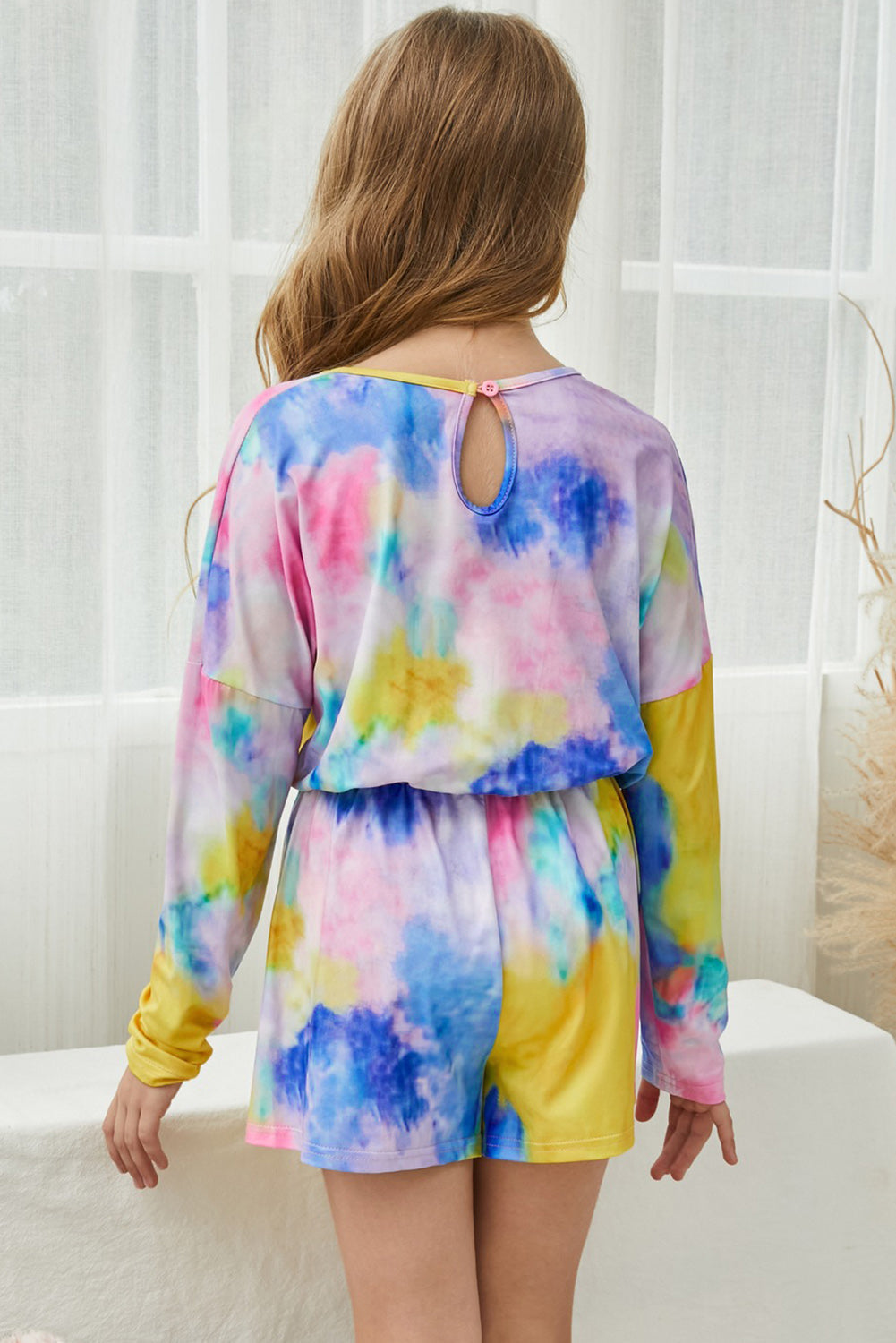 Girls Tie-Dye Round Neck Romper