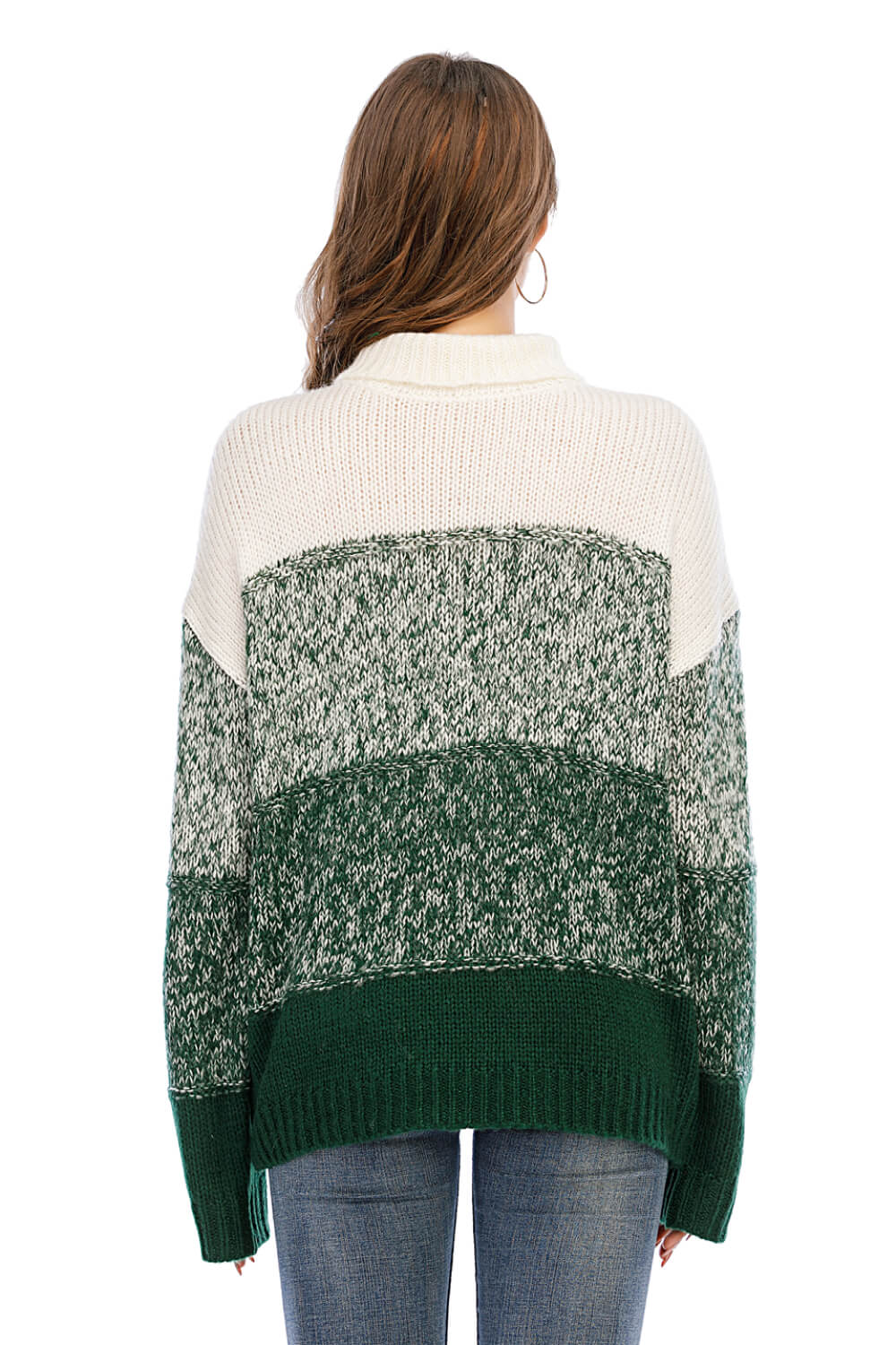 Color Block Turtleneck Knit Pullover