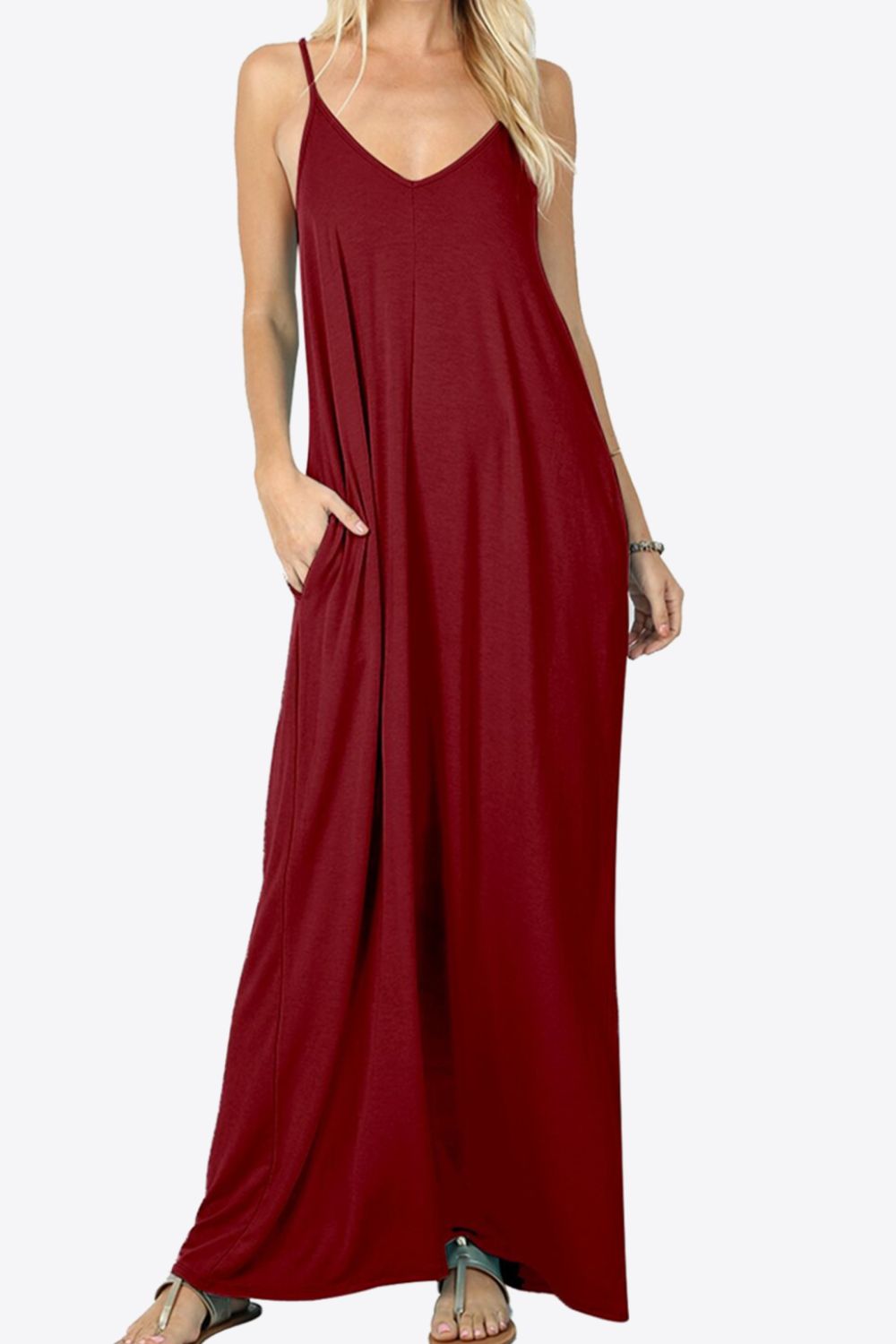 Floral Spaghetti Strap Maxi Dress with Pockets