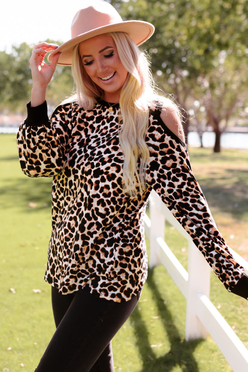 Leopard Cold-Shoulder Top