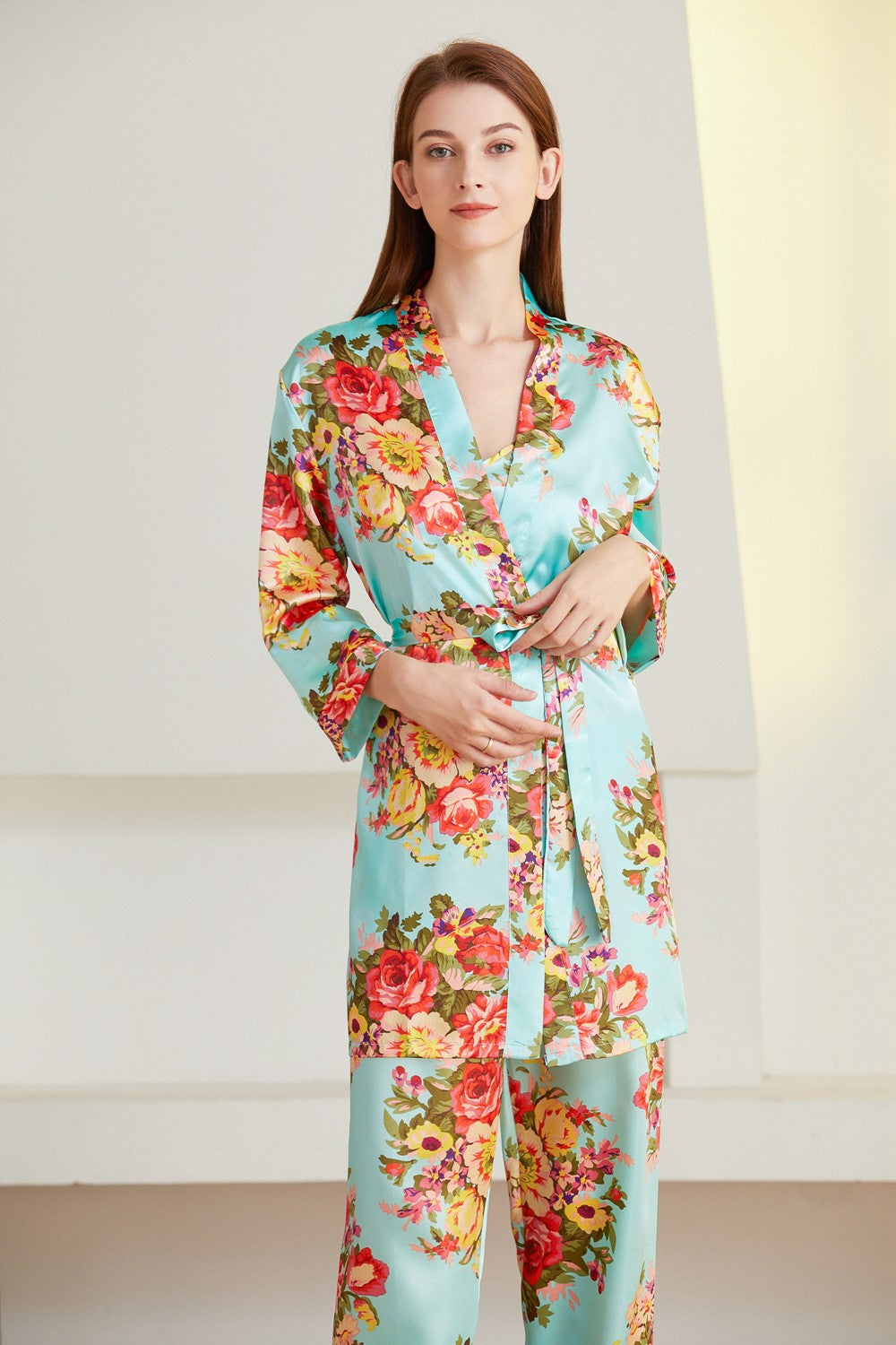 Floral Long Sleeve Tie-Waist Robe