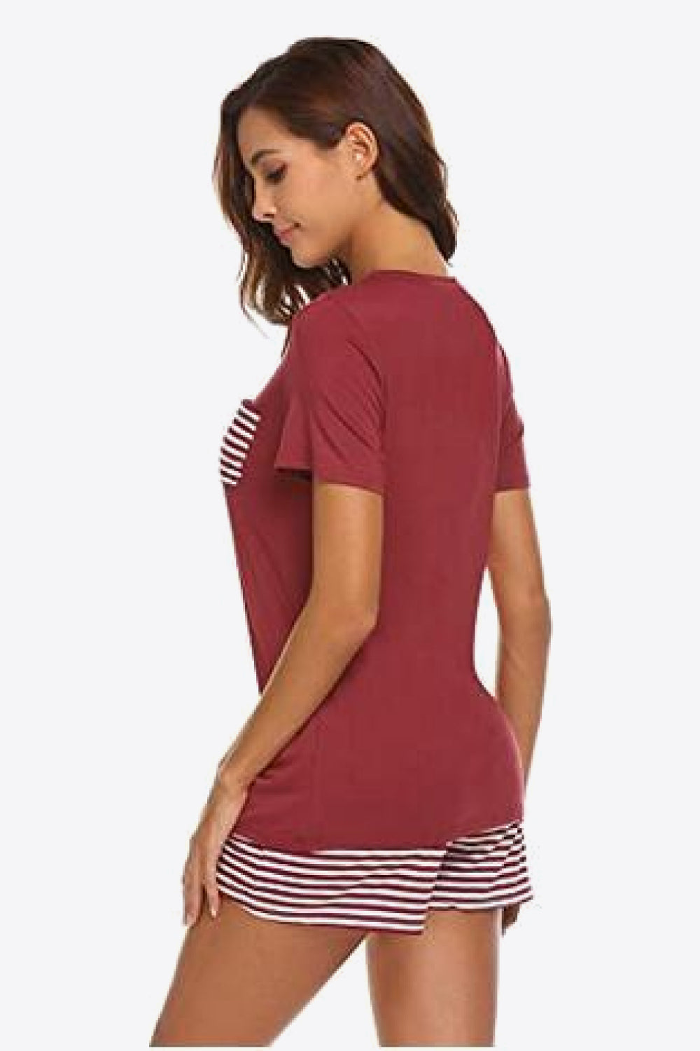 Striped V-Neck Top and Shorts Lounge Set