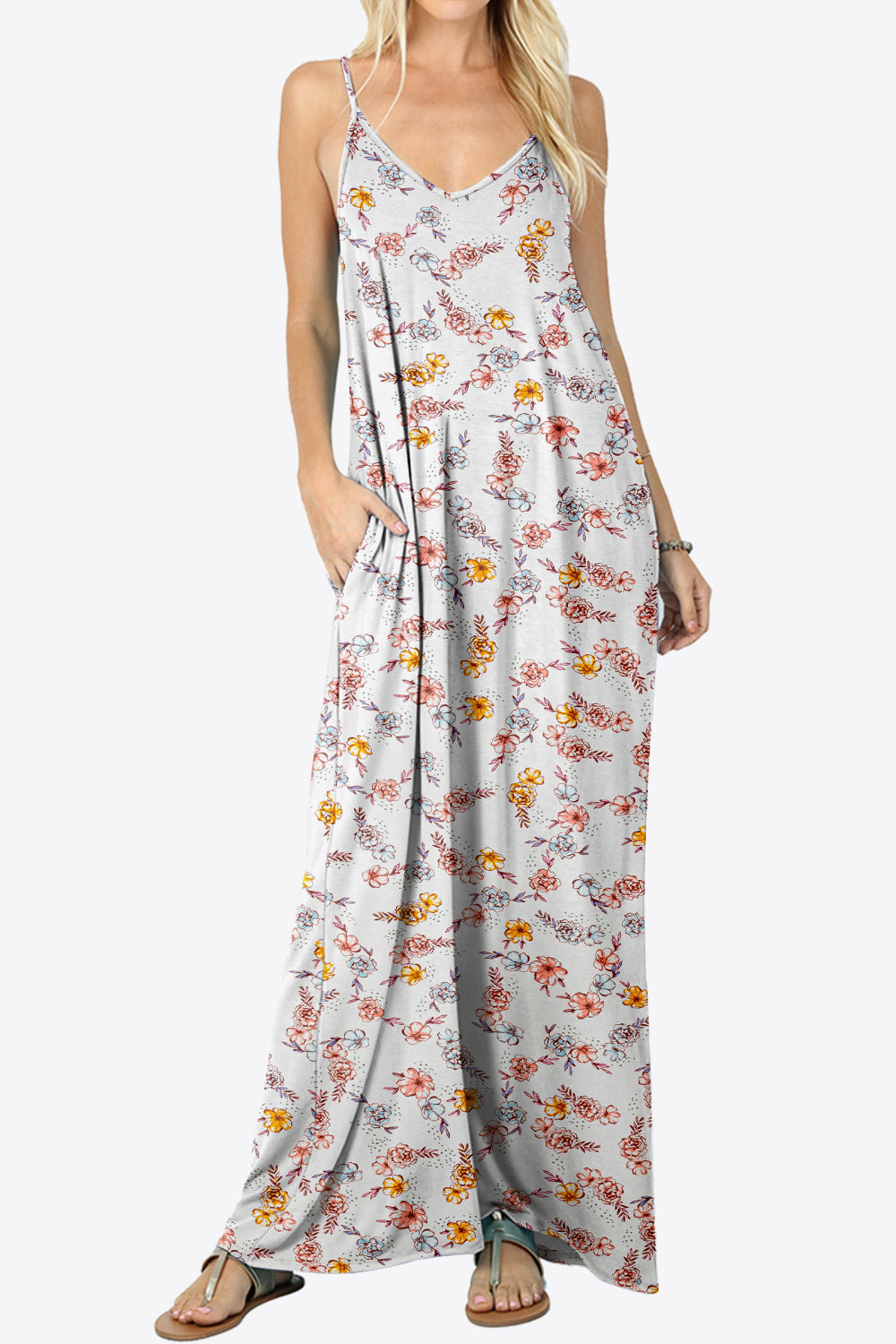 Floral Spaghetti Strap Maxi Dress with Pockets