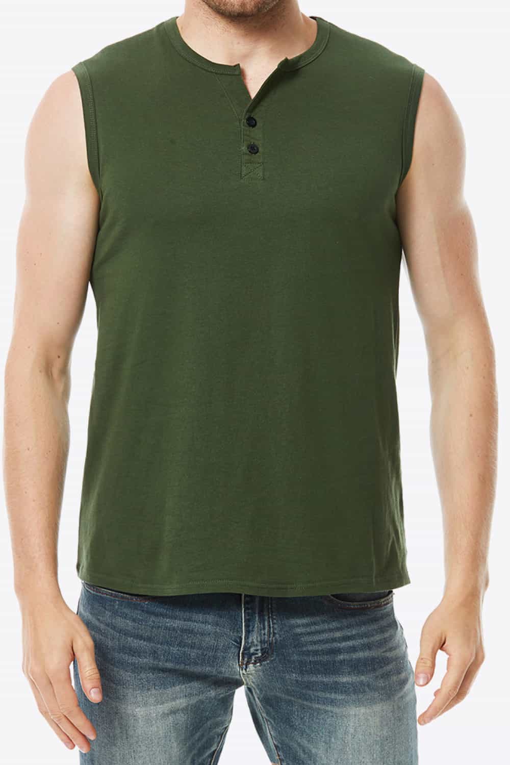 Buttoned Notched Neck Tank