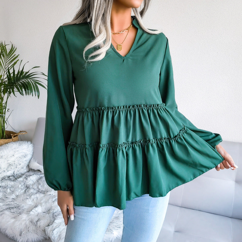 Frill Trim Balloon Sleeve Babydoll Top