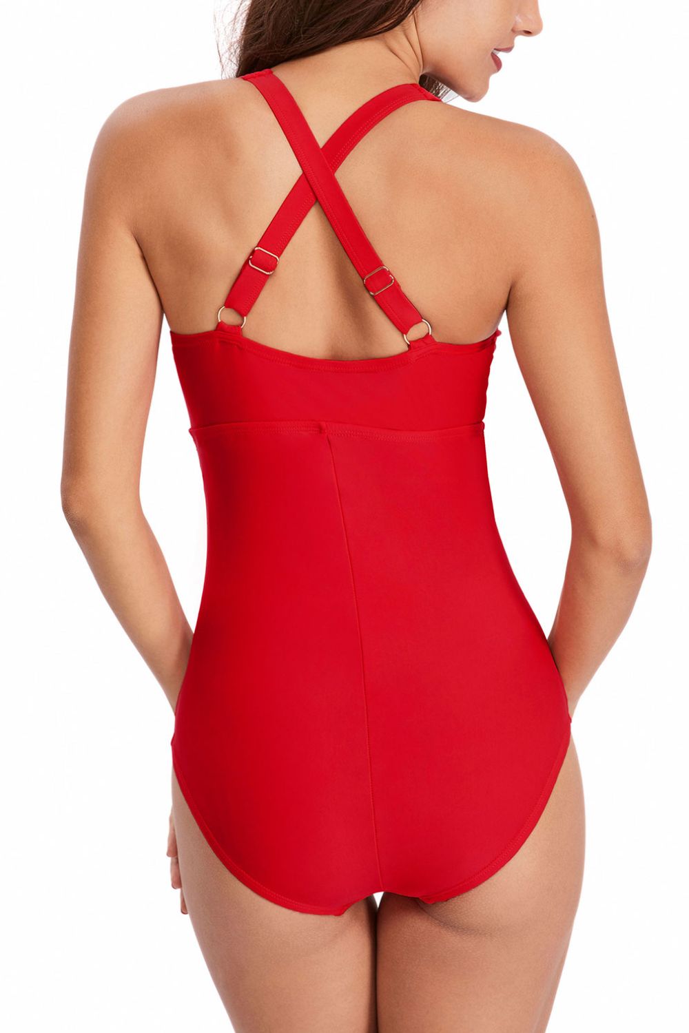 Ruched Crisscross V-Neck One-Piece Swimsuit